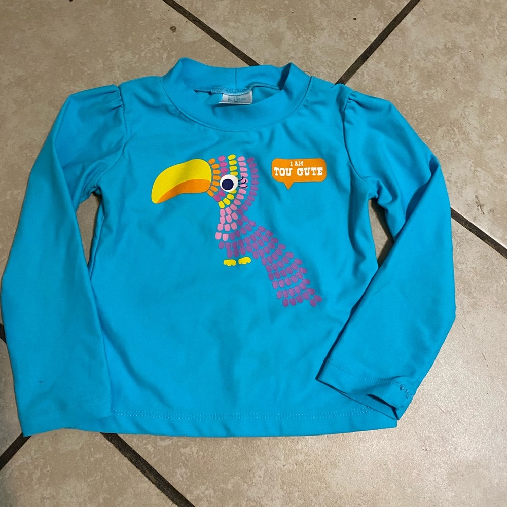 Blue Kids Swim Shirt with Toucan Design